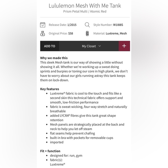 Lululemon Athletica Mesh With Me Floral Print Athletic Tank Top SIZE 8 MEDIUM - Picture 12 of 12